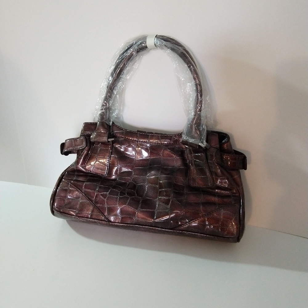Faux alligator purple handbag NWOT purple leopard - Picture 2 of 11